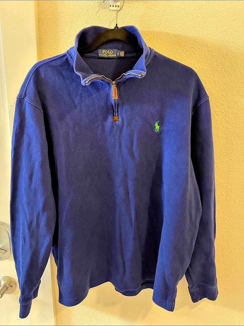 Polo Ralph Lauren Men’s L Royal Blue Quarter Zip Pullover Green Pony